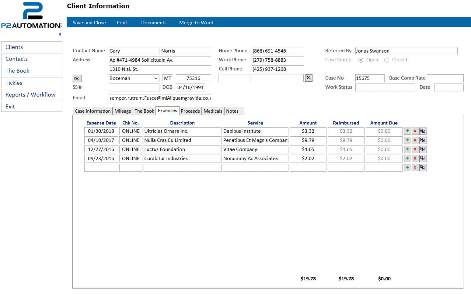 Client Information Expenses