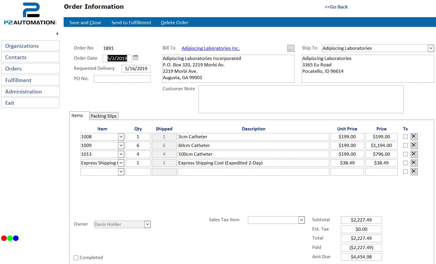 Order Information Items