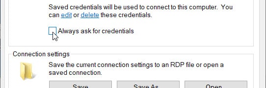 RDP Always ask for credentials